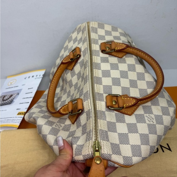 LOUIS VUITTON Damier Azur 30 Canvas Speedy Handbag Made in France. - Picture 13 of 16